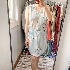 Babaton Silk Shirt Dress Sleeveless Floral Light Blue M